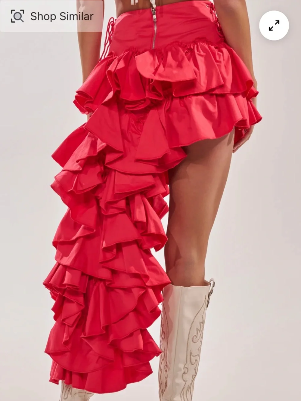 CLAIRE HIGH LOW RUFFLE SKIRT IN RED - Picture 2 of 5